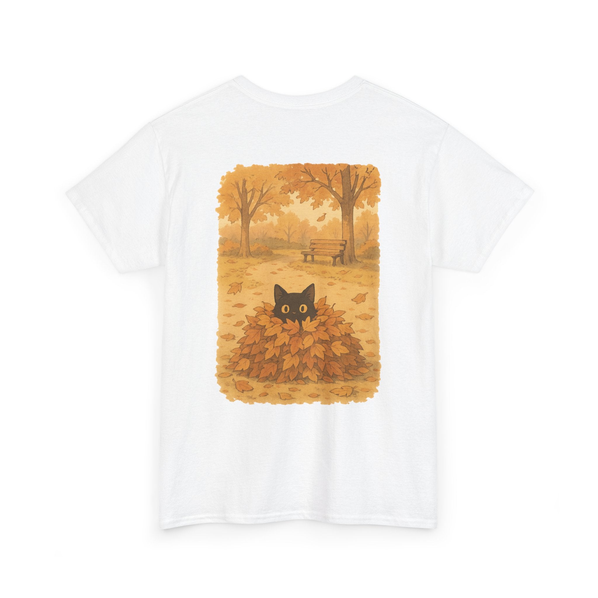 Autumn Cat Unisex Heavy Cotton Tee, Fall T-Shirt, Cute Cat Shirt, Cozy Apparel, Gift for Cat Lovers, Halloween Fashion