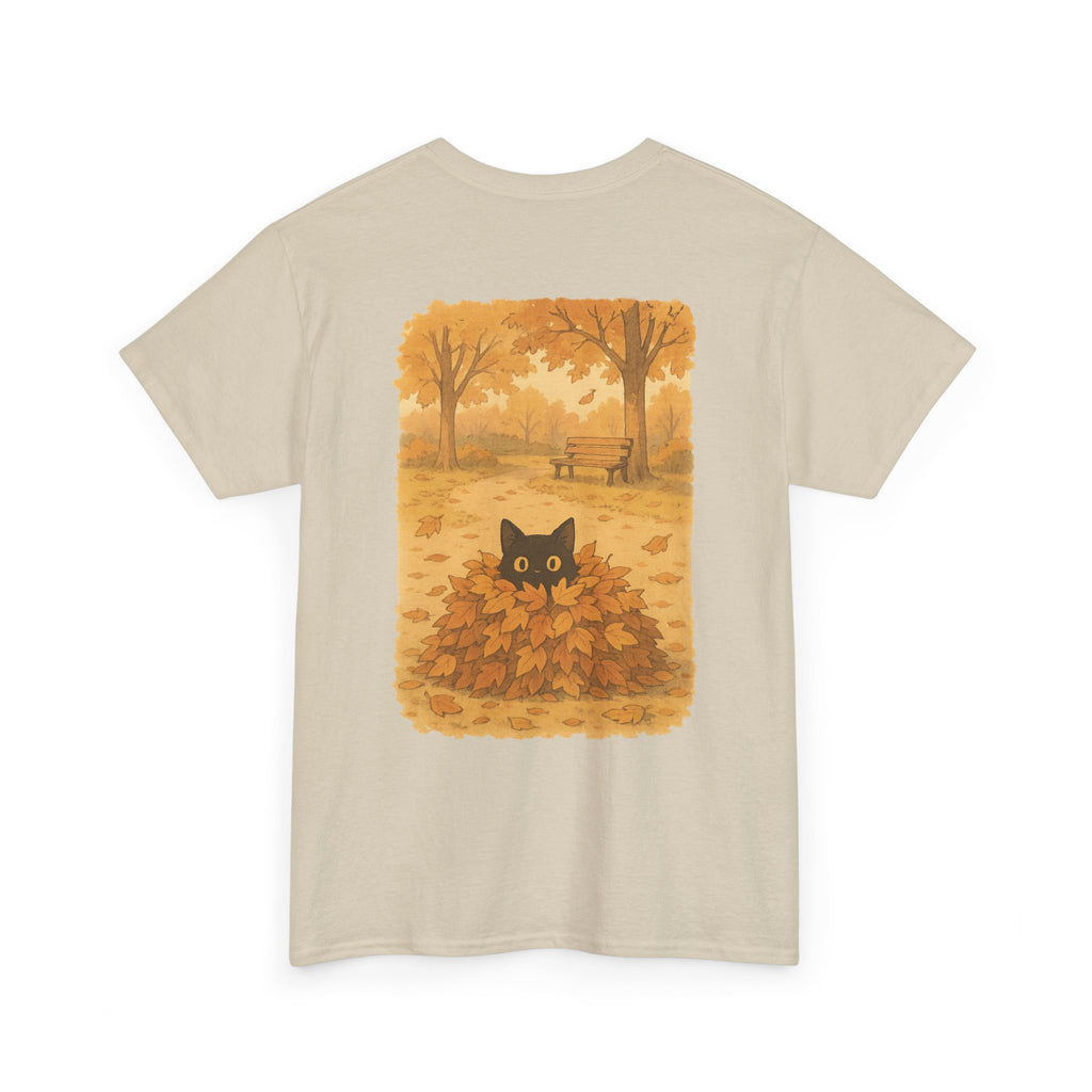 Autumn Cat Unisex Heavy Cotton Tee, Fall T-Shirt, Cute Cat Shirt, Cozy Apparel, Gift for Cat Lovers, Halloween Fashion