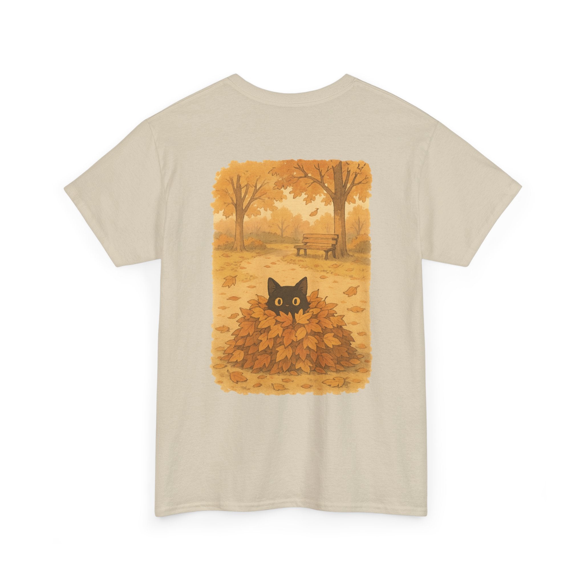 Autumn Cat Unisex Heavy Cotton Tee, Fall T-Shirt, Cute Cat Shirt, Cozy Apparel, Gift for Cat Lovers, Halloween Fashion
