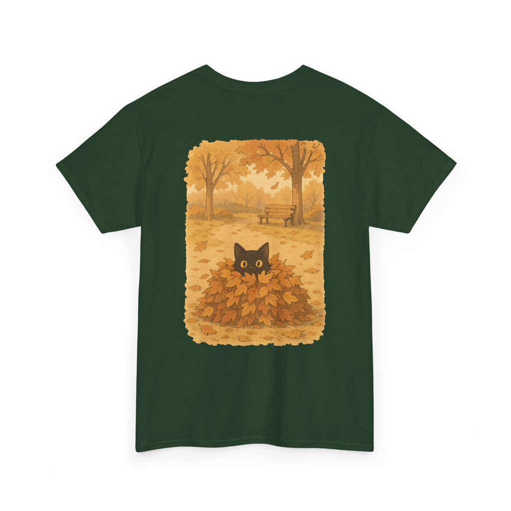 Autumn Cat Unisex Heavy Cotton Tee, Fall T-Shirt, Cute Cat Shirt, Cozy Apparel, Gift for Cat Lovers, Halloween Fashion