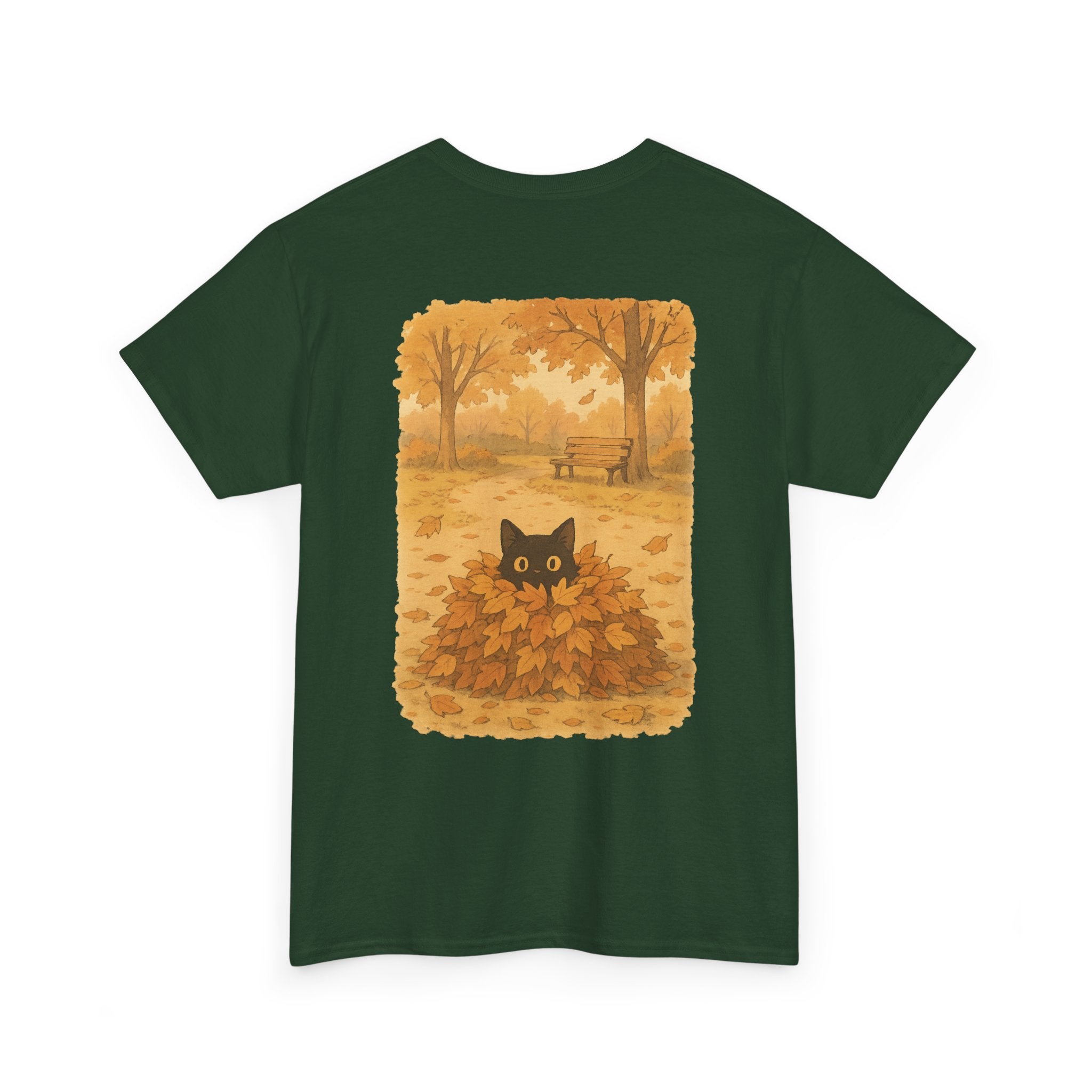 Autumn Cat Unisex Heavy Cotton Tee, Fall T-Shirt, Cute Cat Shirt, Cozy Apparel, Gift for Cat Lovers, Halloween Fashion