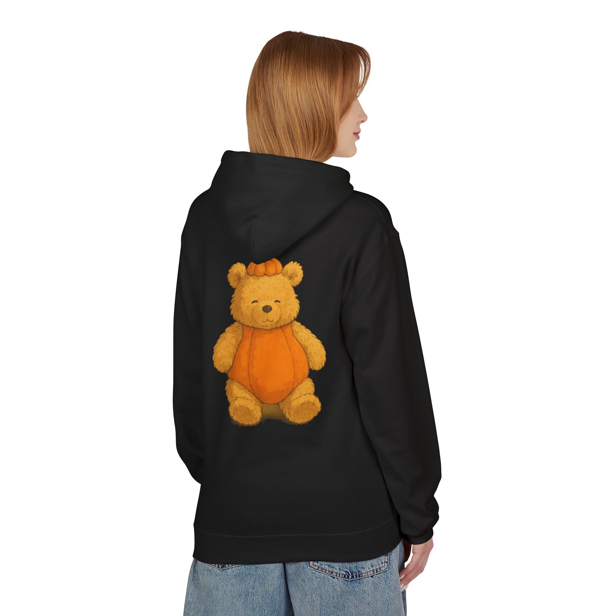 Cute Pumpkin Bear Fleece Hoodie, Cozy Fall Sweatshirt, Unisex Hoodie, Halloween Gift, Cute Animal Apparel