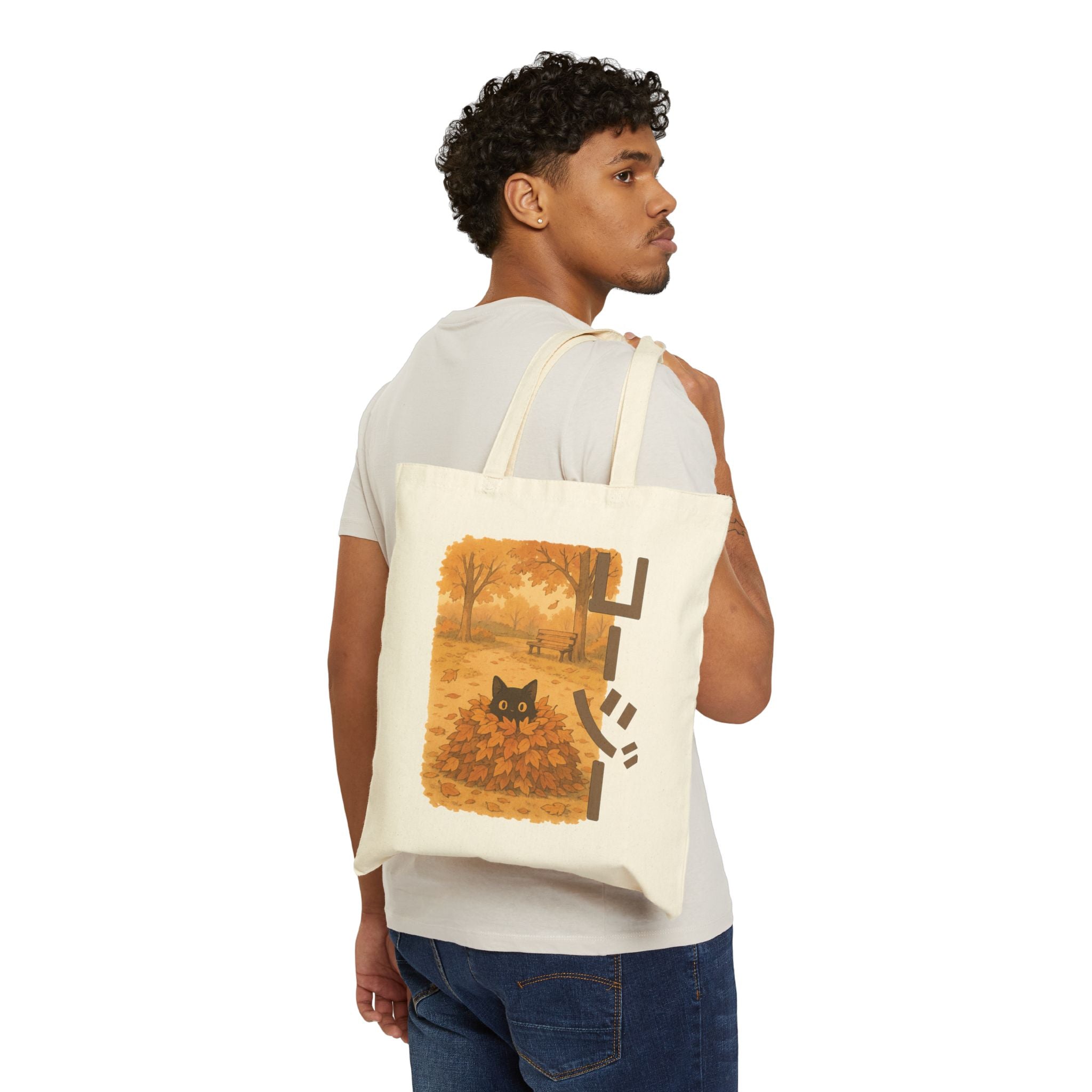 Autumn Cat Cotton Canvas Tote Bag | Cute Cat Design, Eco-Friendly Shopping Bag, Fall Aesthetic Bag, Gift for Cat Lovers, Reusable Tote