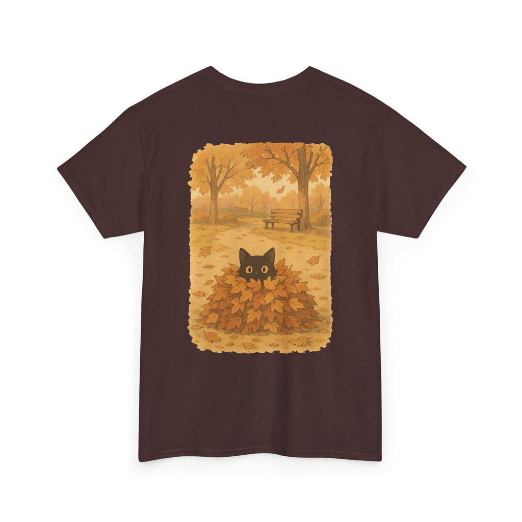 Autumn Cat Unisex Heavy Cotton Tee, Fall T-Shirt, Cute Cat Shirt, Cozy Apparel, Gift for Cat Lovers, Halloween Fashion