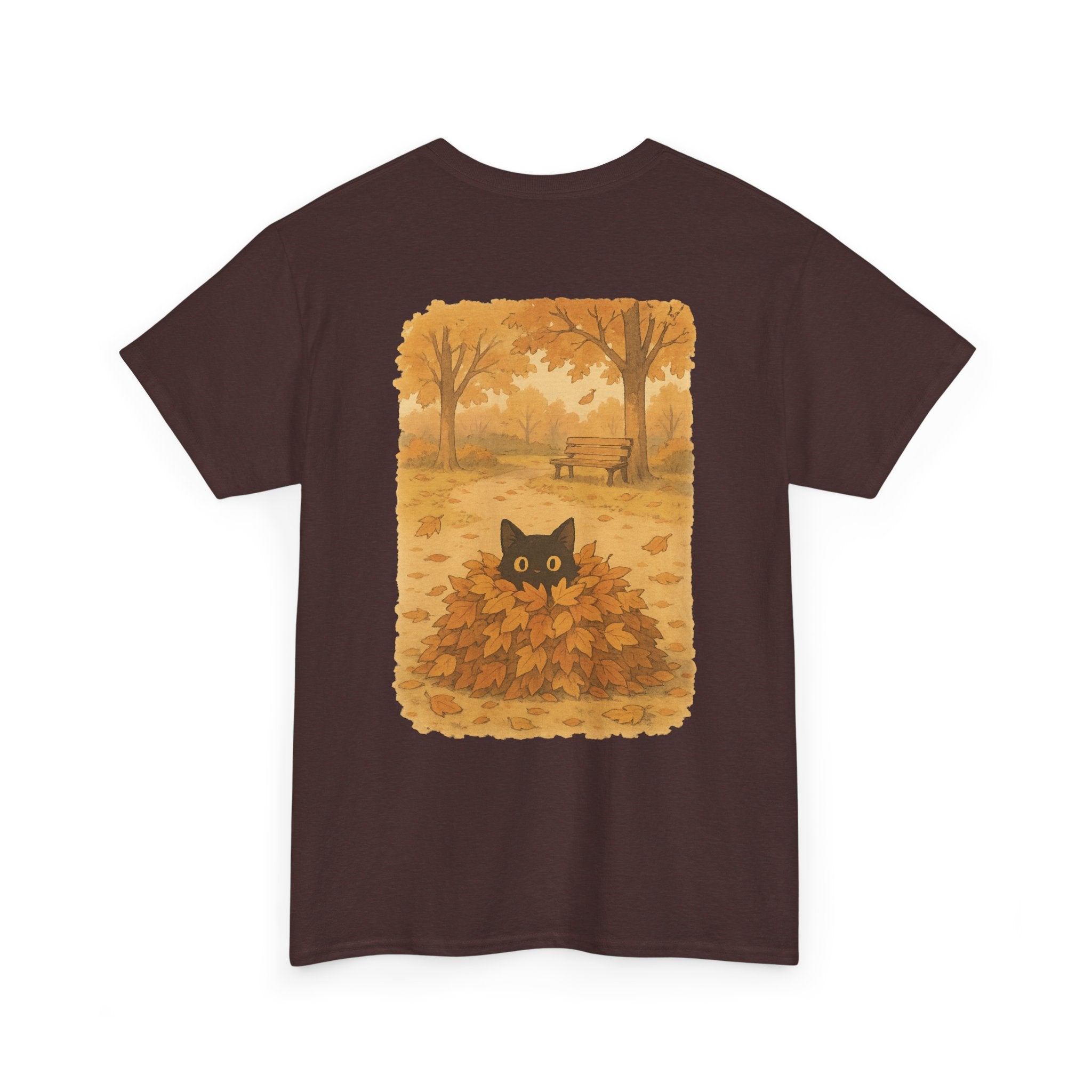 Autumn Cat Unisex Heavy Cotton Tee, Fall T-Shirt, Cute Cat Shirt, Cozy Apparel, Gift for Cat Lovers, Halloween Fashion