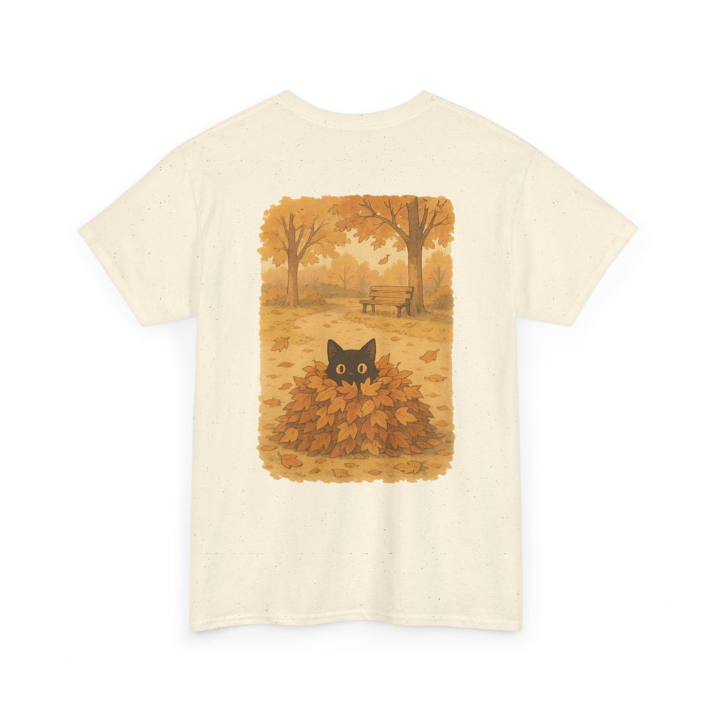 Autumn Cat Unisex Heavy Cotton Tee, Fall T-Shirt, Cute Cat Shirt, Cozy Apparel, Gift for Cat Lovers, Halloween Fashion