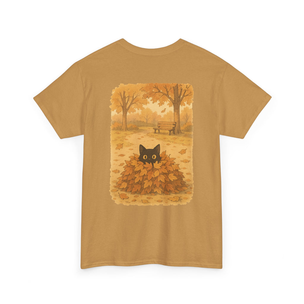 Autumn Cat Unisex Heavy Cotton Tee, Fall T-Shirt, Cute Cat Shirt, Cozy Apparel, Gift for Cat Lovers, Halloween Fashion