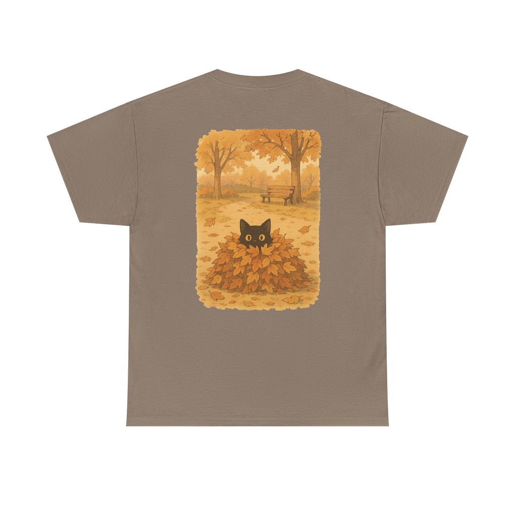 Autumn Cat Unisex Heavy Cotton Tee, Fall T-Shirt, Cute Cat Shirt, Cozy Apparel, Gift for Cat Lovers, Halloween Fashion