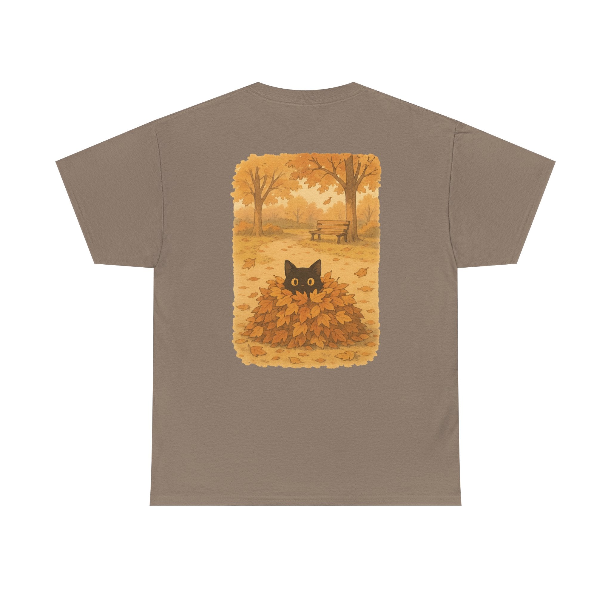 Autumn Cat Unisex Heavy Cotton Tee, Fall T-Shirt, Cute Cat Shirt, Cozy Apparel, Gift for Cat Lovers, Halloween Fashion