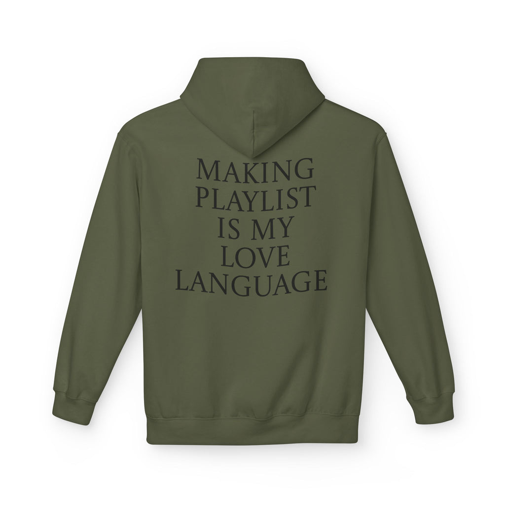 Playlist Love Language Hoodie, Comfortable Zip Up, Cozy Unisex Fleece, Gift for Music Lovers, Perfect for Casual Days, Lightweight Hoodie