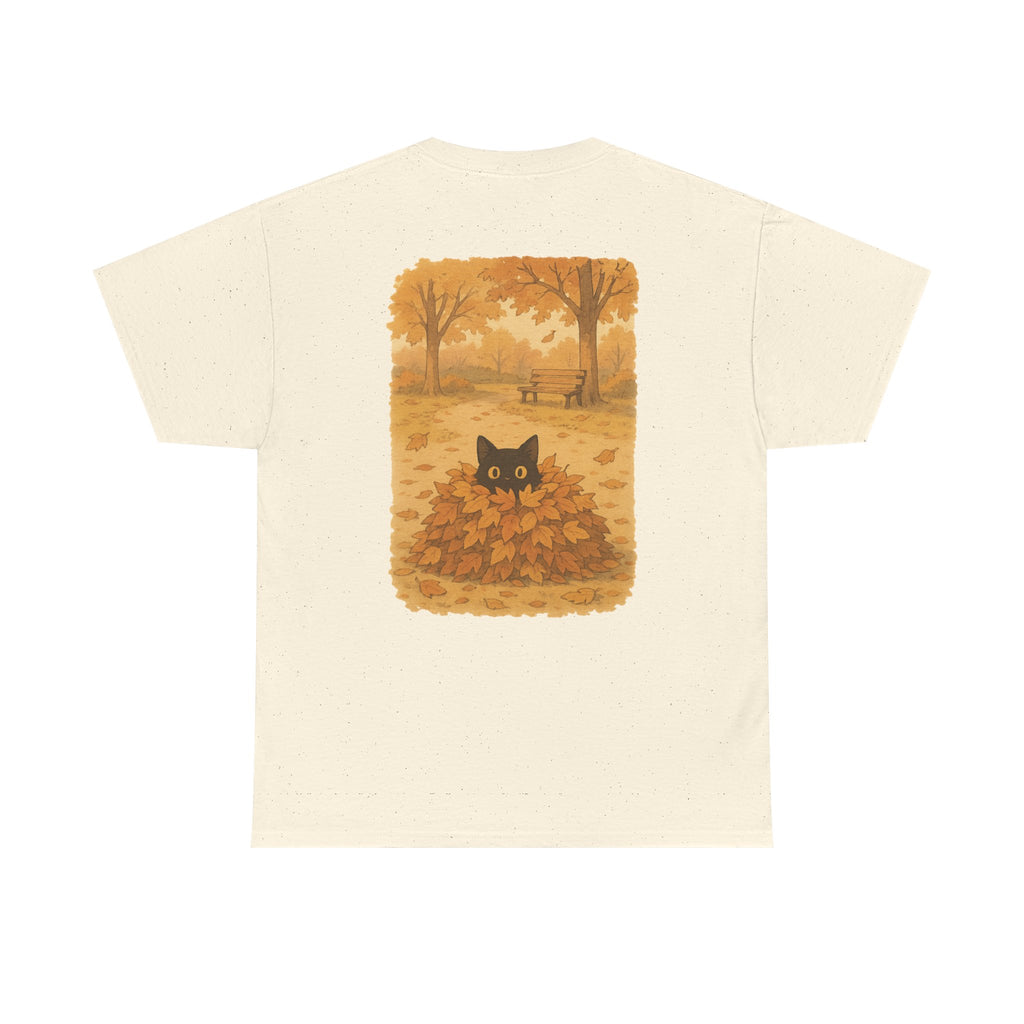 Autumn Cat Unisex Heavy Cotton Tee, Fall T-Shirt, Cute Cat Shirt, Cozy Apparel, Gift for Cat Lovers, Halloween Fashion