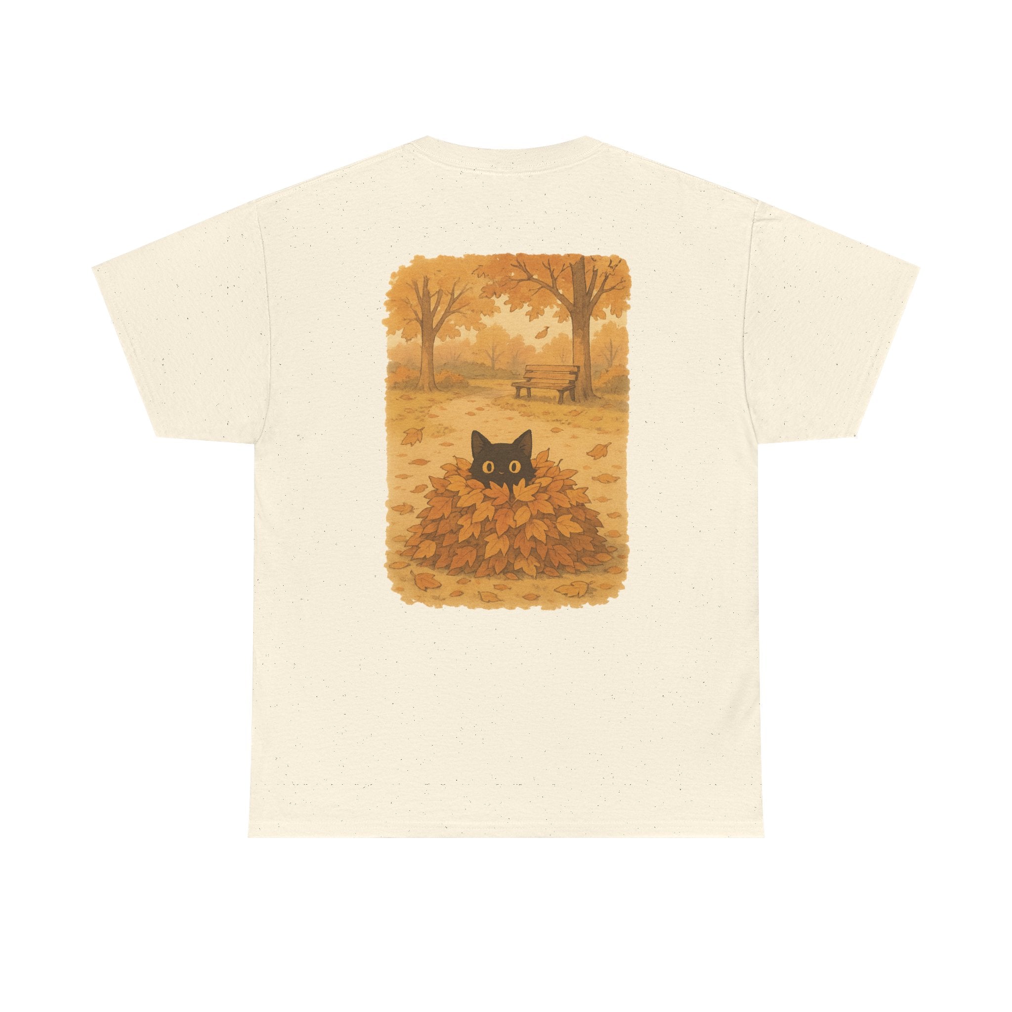Autumn Cat Unisex Heavy Cotton Tee, Fall T-Shirt, Cute Cat Shirt, Cozy Apparel, Gift for Cat Lovers, Halloween Fashion