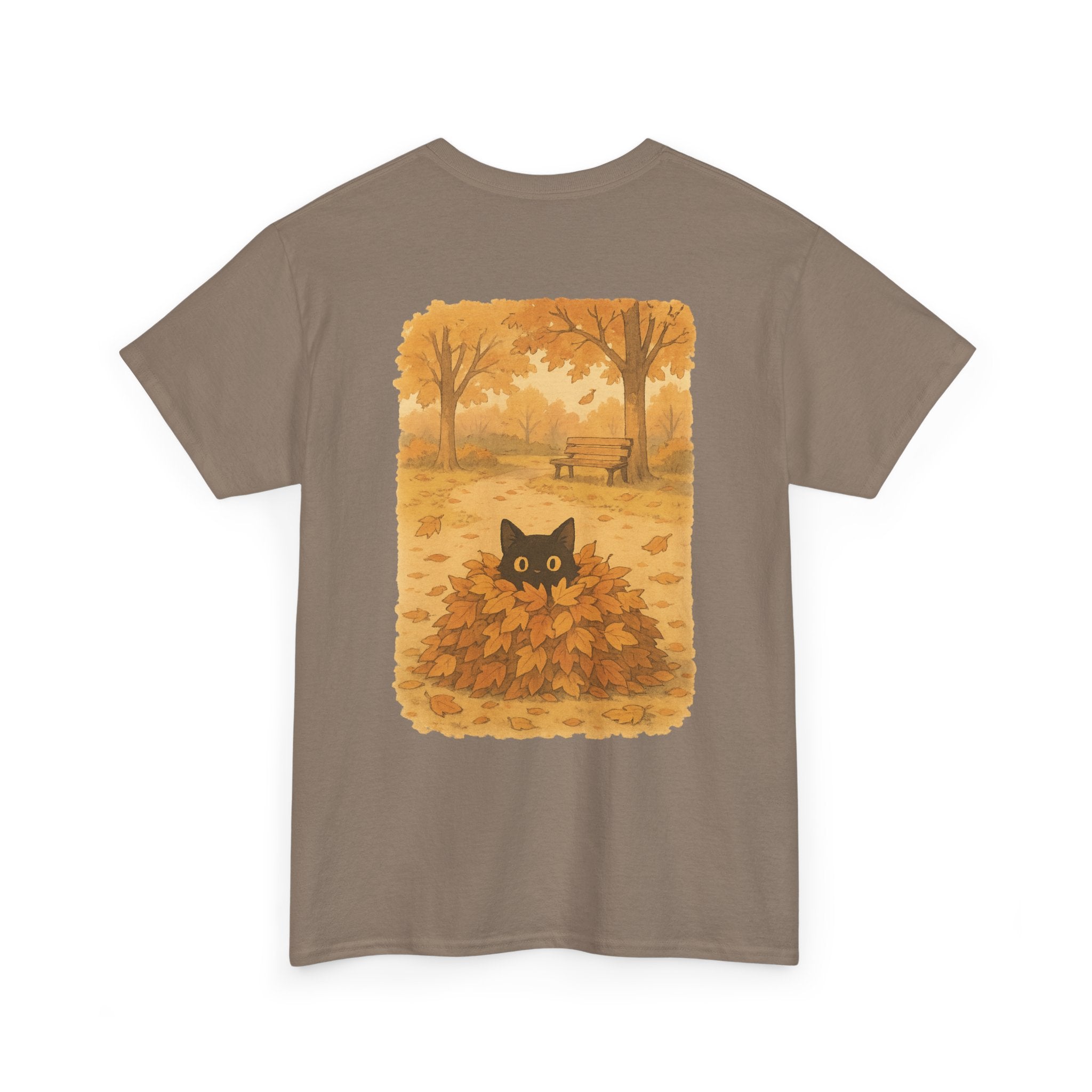 Autumn Cat Unisex Heavy Cotton Tee, Fall T-Shirt, Cute Cat Shirt, Cozy Apparel, Gift for Cat Lovers, Halloween Fashion