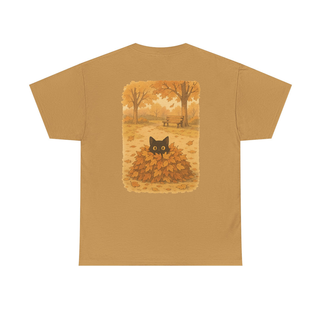 Autumn Cat Unisex Heavy Cotton Tee, Fall T-Shirt, Cute Cat Shirt, Cozy Apparel, Gift for Cat Lovers, Halloween Fashion