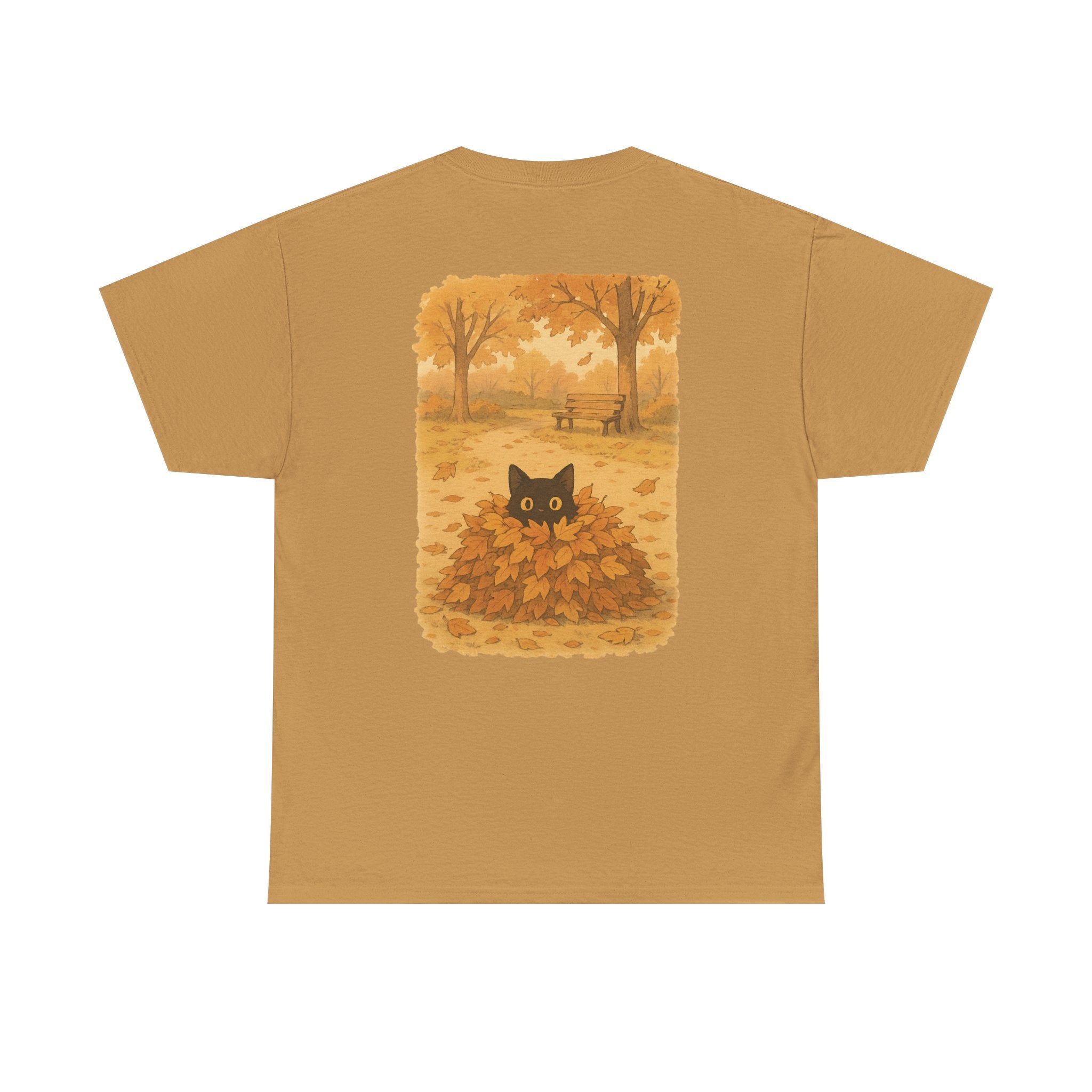 Autumn Cat Unisex Heavy Cotton Tee, Fall T-Shirt, Cute Cat Shirt, Cozy Apparel, Gift for Cat Lovers, Halloween Fashion