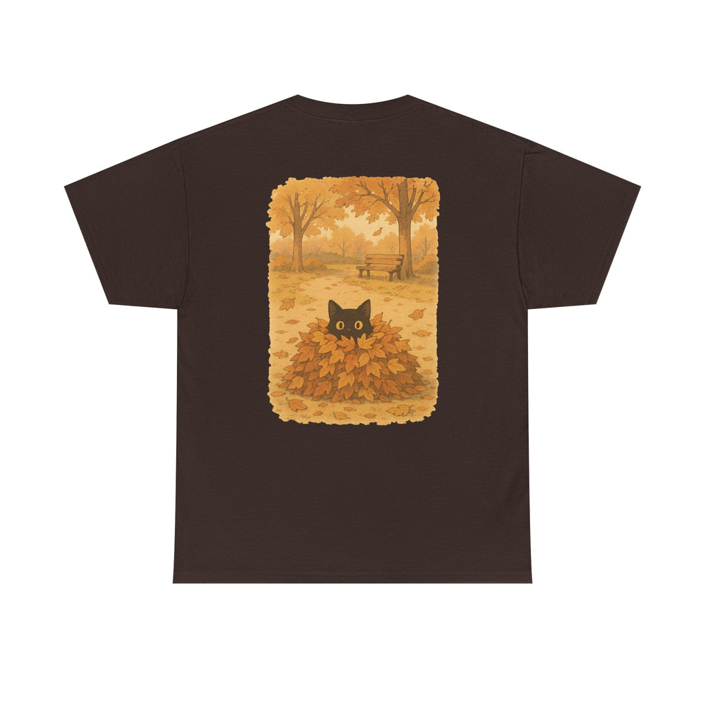 Autumn Cat Unisex Heavy Cotton Tee, Fall T-Shirt, Cute Cat Shirt, Cozy Apparel, Gift for Cat Lovers, Halloween Fashion