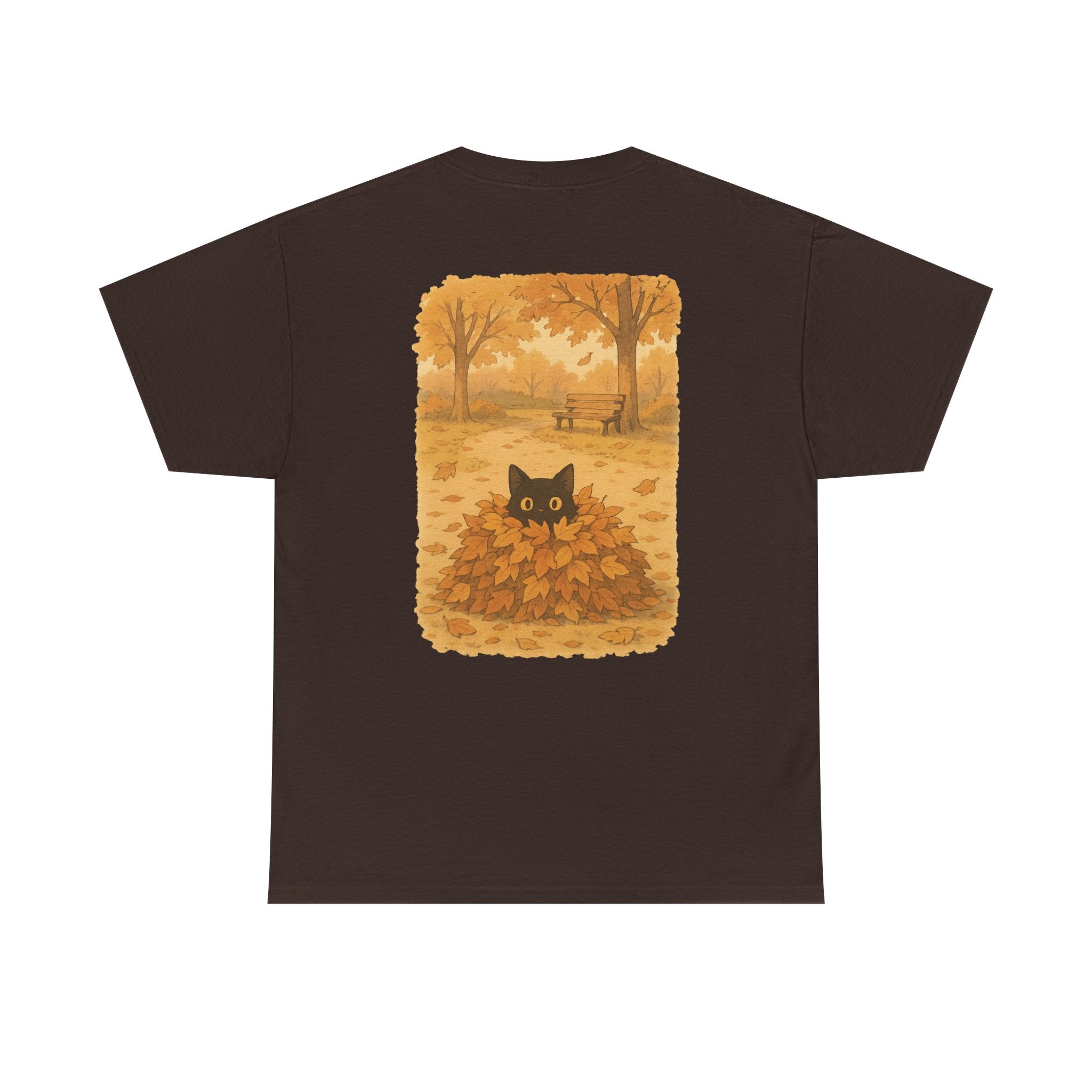 Autumn Cat Unisex Heavy Cotton Tee, Fall T-Shirt, Cute Cat Shirt, Cozy Apparel, Gift for Cat Lovers, Halloween Fashion