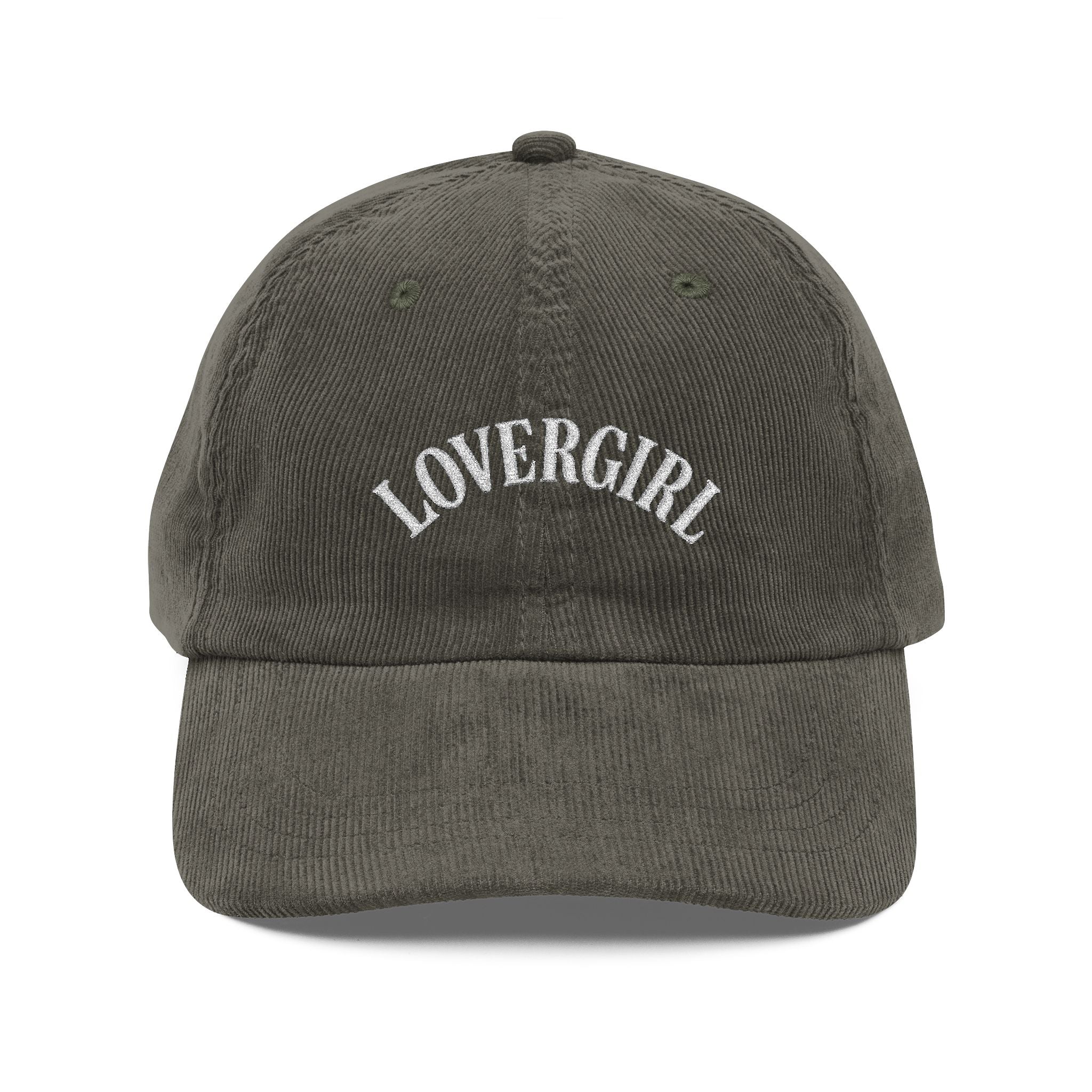 Vintage Corduroy Cap with 'LOVERGIRL' Embroidery | Trendy 90s Hat for Casual Style | Perfect for Gifts, Festivals, and Everyday Wear
