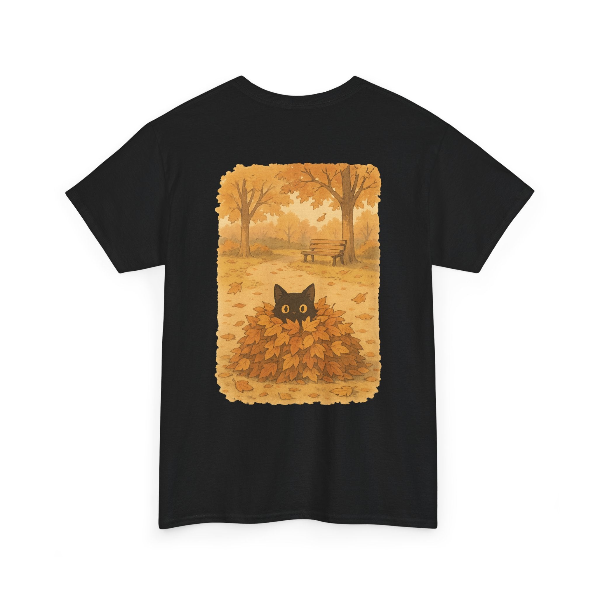 Autumn Cat Unisex Heavy Cotton Tee, Fall T-Shirt, Cute Cat Shirt, Cozy Apparel, Gift for Cat Lovers, Halloween Fashion