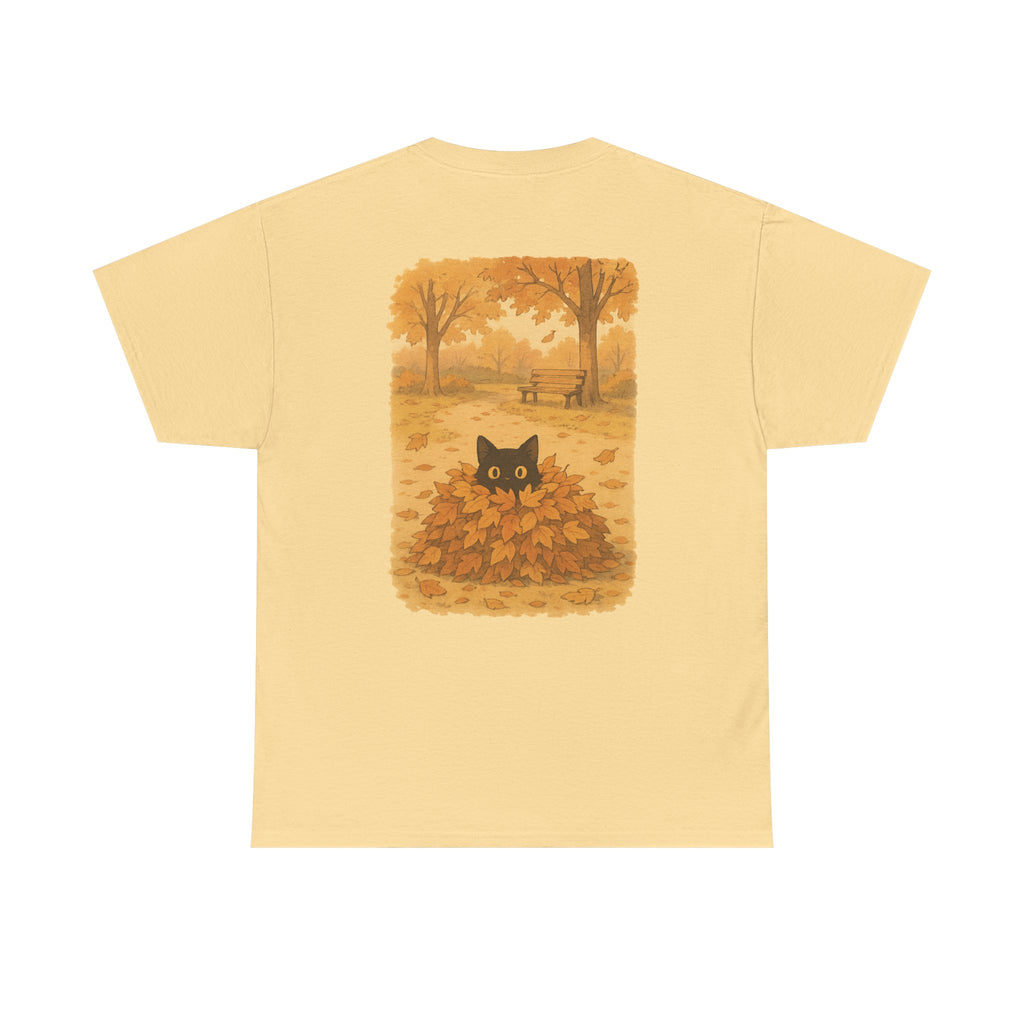 Autumn Cat Unisex Heavy Cotton Tee, Fall T-Shirt, Cute Cat Shirt, Cozy Apparel, Gift for Cat Lovers, Halloween Fashion