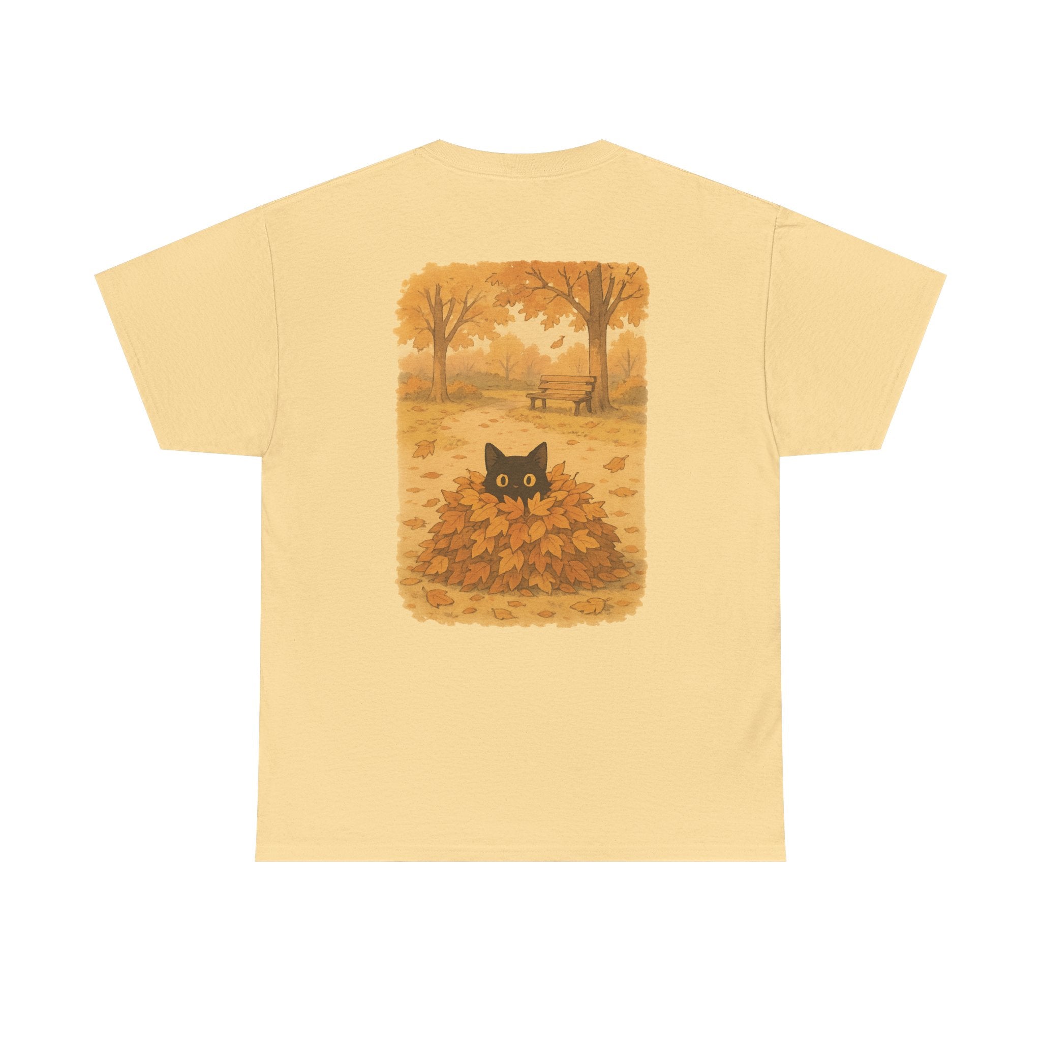 Autumn Cat Unisex Heavy Cotton Tee, Fall T-Shirt, Cute Cat Shirt, Cozy Apparel, Gift for Cat Lovers, Halloween Fashion