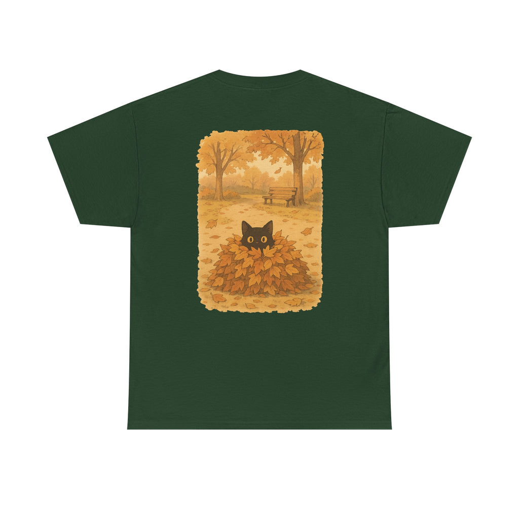 Autumn Cat Unisex Heavy Cotton Tee, Fall T-Shirt, Cute Cat Shirt, Cozy Apparel, Gift for Cat Lovers, Halloween Fashion