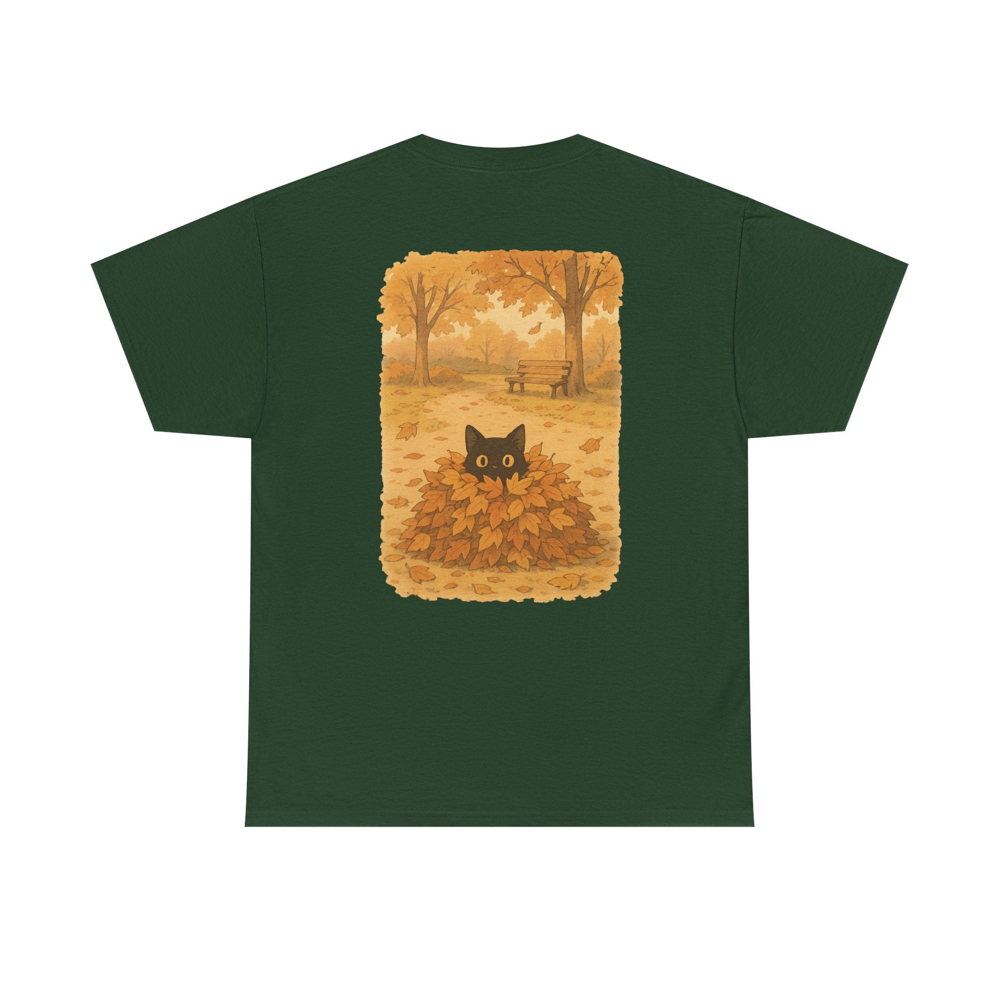 Autumn Cat Unisex Heavy Cotton Tee, Fall T-Shirt, Cute Cat Shirt, Cozy Apparel, Gift for Cat Lovers, Halloween Fashion