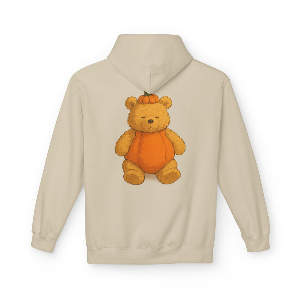 Cute Pumpkin Bear Fleece Hoodie, Cozy Fall Sweatshirt, Unisex Hoodie, Halloween Gift, Cute Animal Apparel