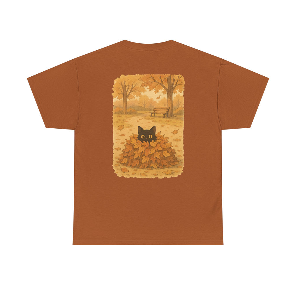 Autumn Cat Unisex Heavy Cotton Tee, Fall T-Shirt, Cute Cat Shirt, Cozy Apparel, Gift for Cat Lovers, Halloween Fashion