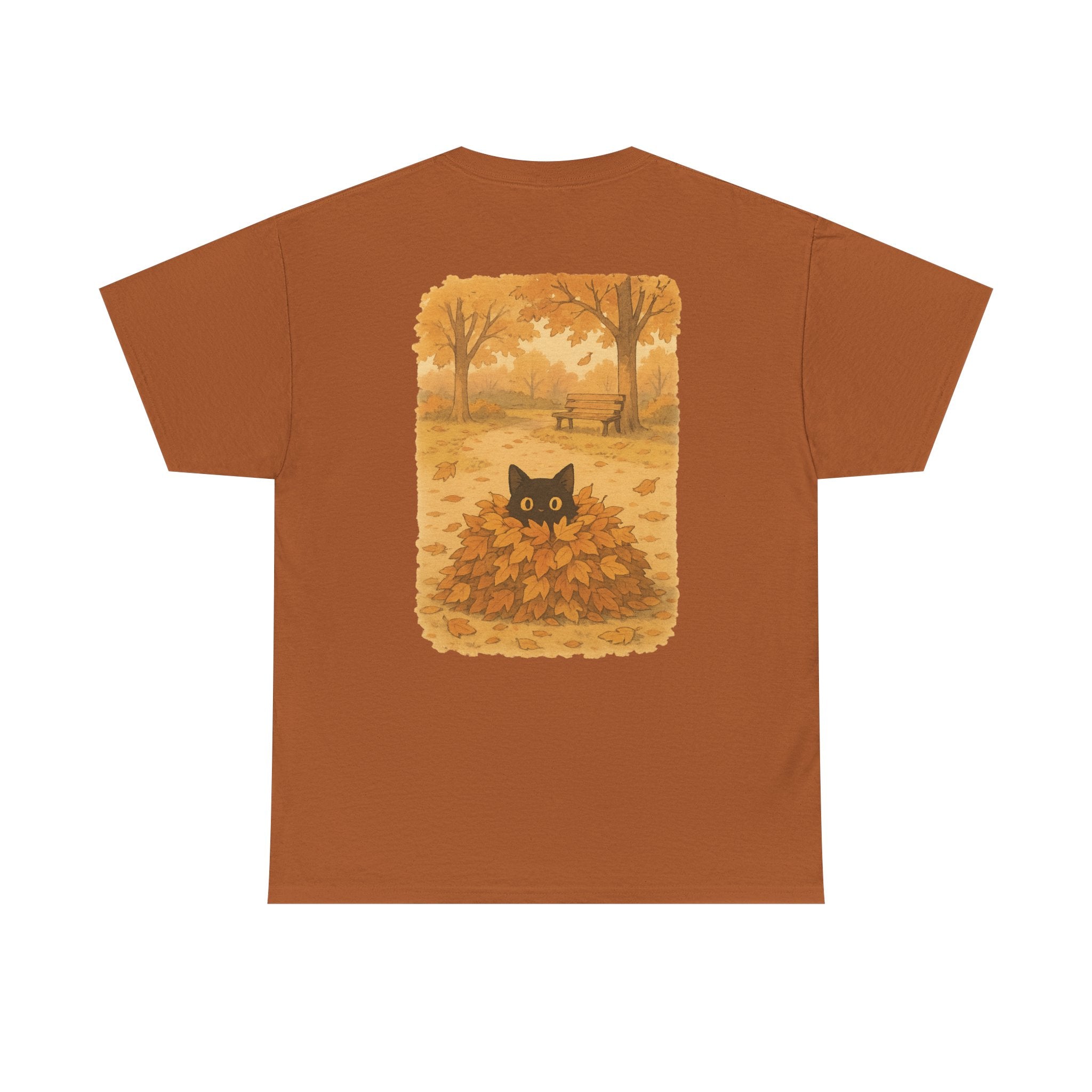 Autumn Cat Unisex Heavy Cotton Tee, Fall T-Shirt, Cute Cat Shirt, Cozy Apparel, Gift for Cat Lovers, Halloween Fashion