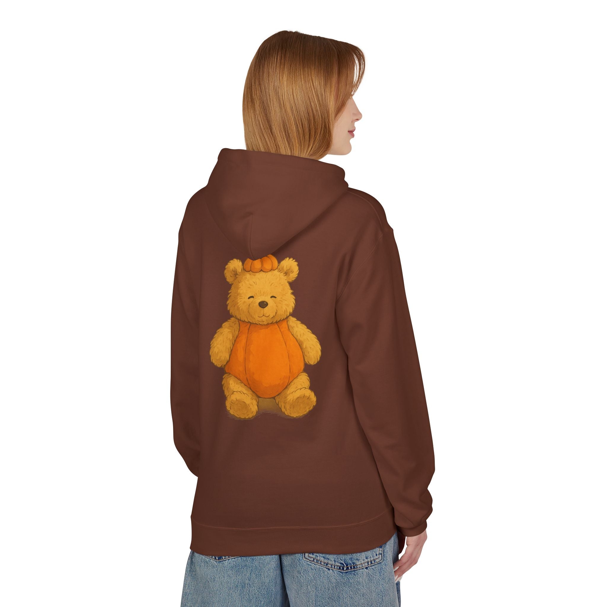 Cute Pumpkin Bear Fleece Hoodie, Cozy Fall Sweatshirt, Unisex Hoodie, Halloween Gift, Cute Animal Apparel
