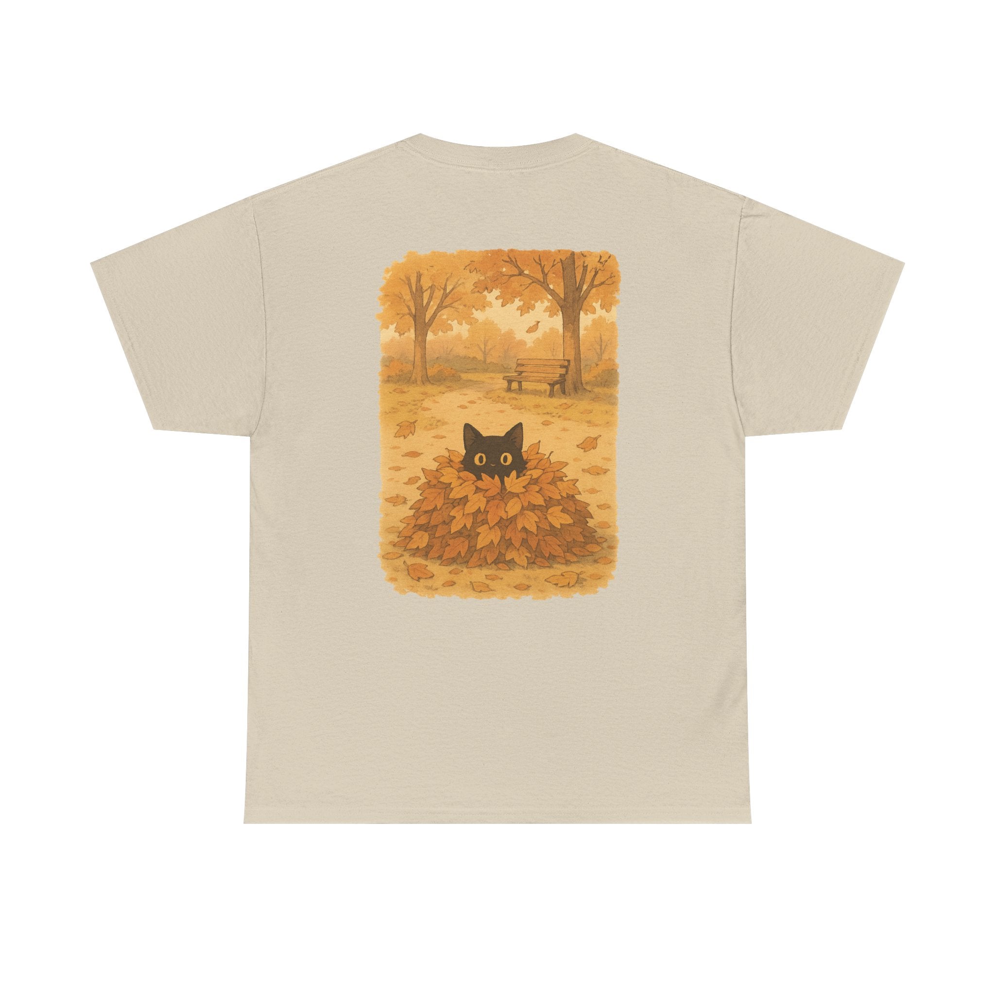 Autumn Cat Unisex Heavy Cotton Tee, Fall T-Shirt, Cute Cat Shirt, Cozy Apparel, Gift for Cat Lovers, Halloween Fashion