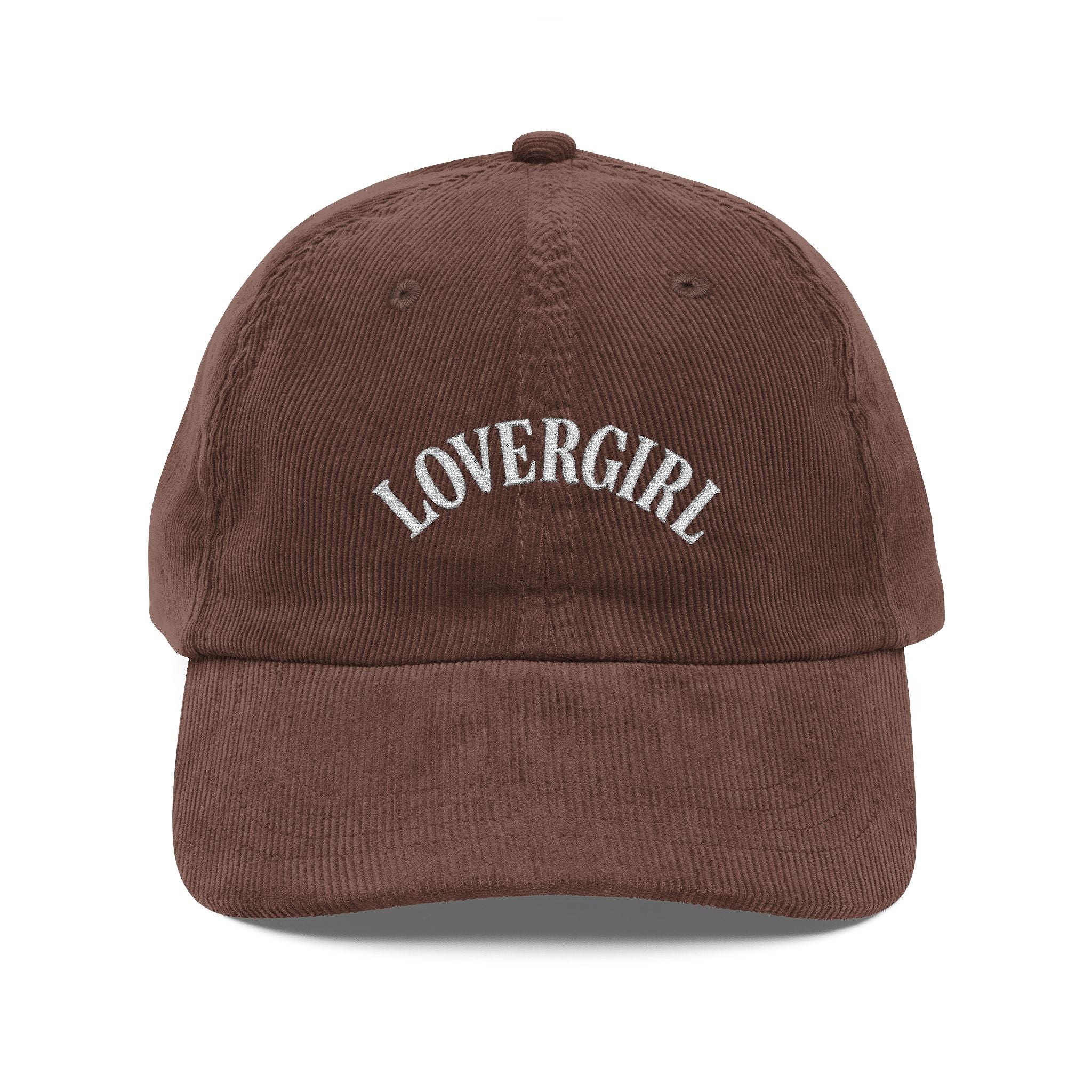 Vintage Corduroy Cap with 'LOVERGIRL' Embroidery | Trendy 90s Hat for Casual Style | Perfect for Gifts, Festivals, and Everyday Wear