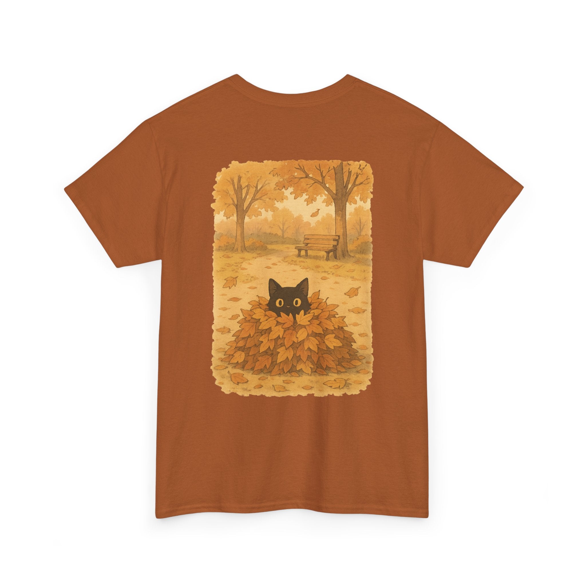 Autumn Cat Unisex Heavy Cotton Tee, Fall T-Shirt, Cute Cat Shirt, Cozy Apparel, Gift for Cat Lovers, Halloween Fashion