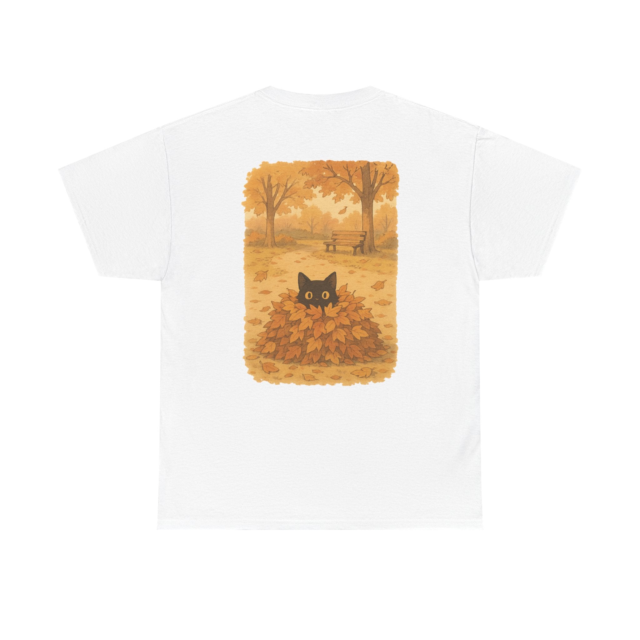 Autumn Cat Unisex Heavy Cotton Tee, Fall T-Shirt, Cute Cat Shirt, Cozy Apparel, Gift for Cat Lovers, Halloween Fashion