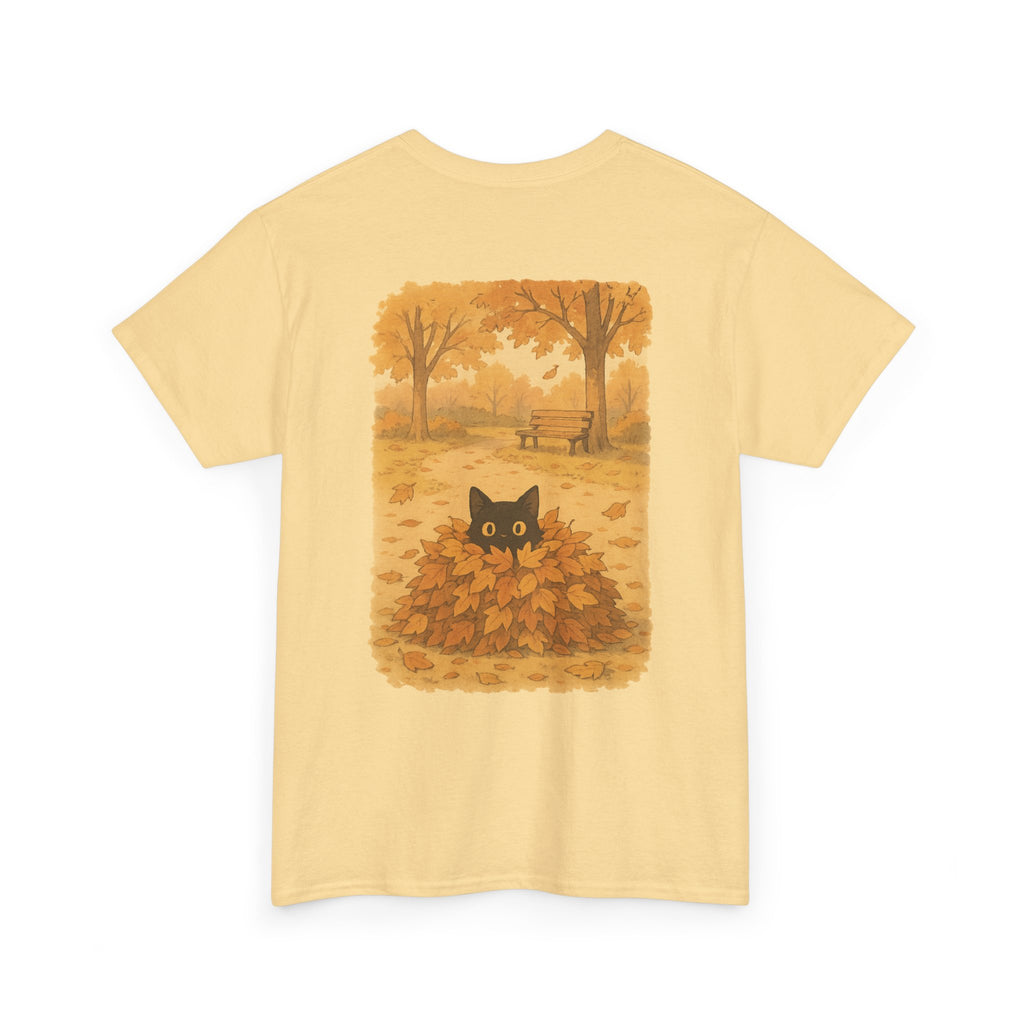 Autumn Cat Unisex Heavy Cotton Tee, Fall T-Shirt, Cute Cat Shirt, Cozy Apparel, Gift for Cat Lovers, Halloween Fashion
