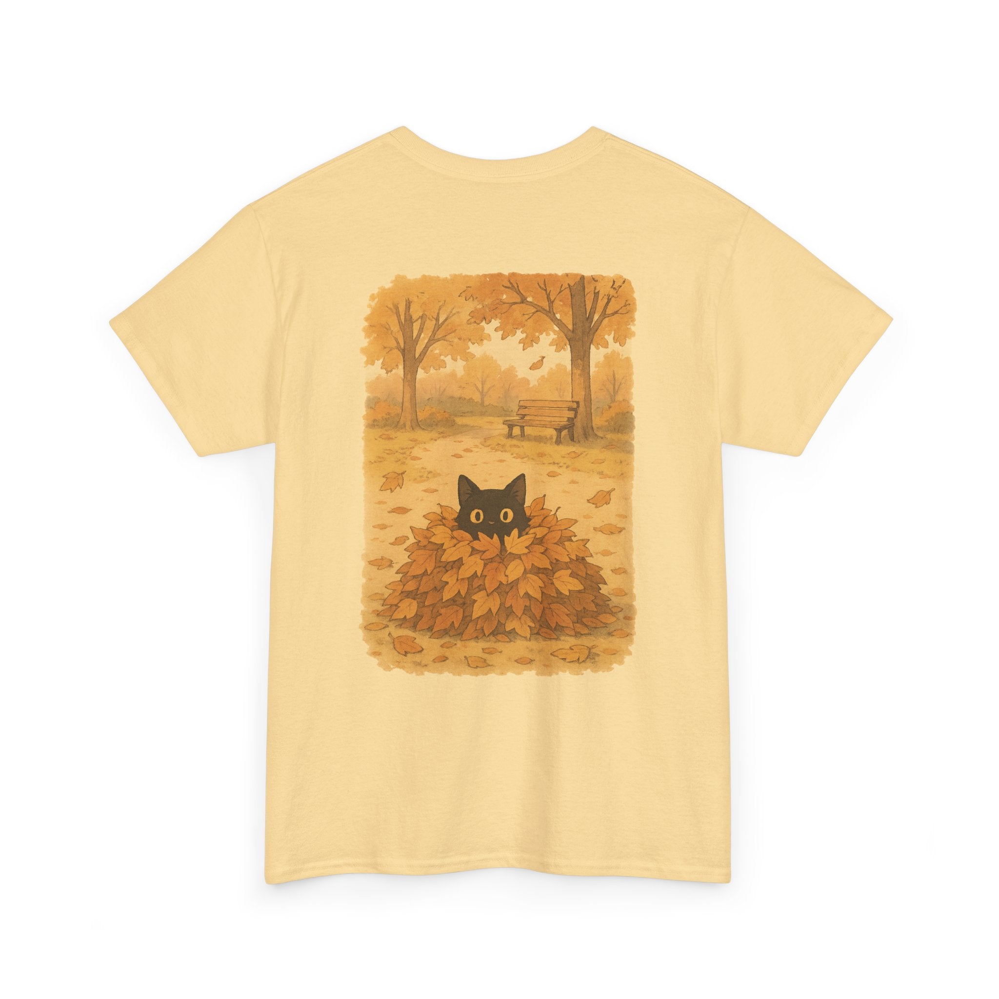 Autumn Cat Unisex Heavy Cotton Tee, Fall T-Shirt, Cute Cat Shirt, Cozy Apparel, Gift for Cat Lovers, Halloween Fashion