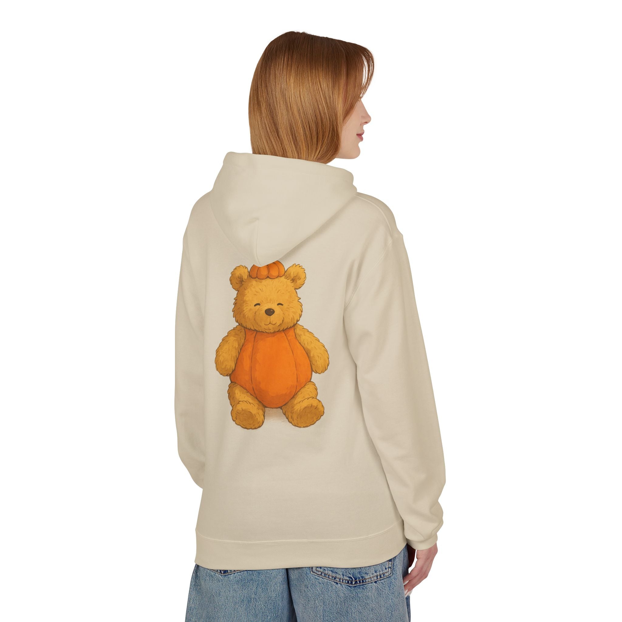 Cute Pumpkin Bear Fleece Hoodie, Cozy Fall Sweatshirt, Unisex Hoodie, Halloween Gift, Cute Animal Apparel