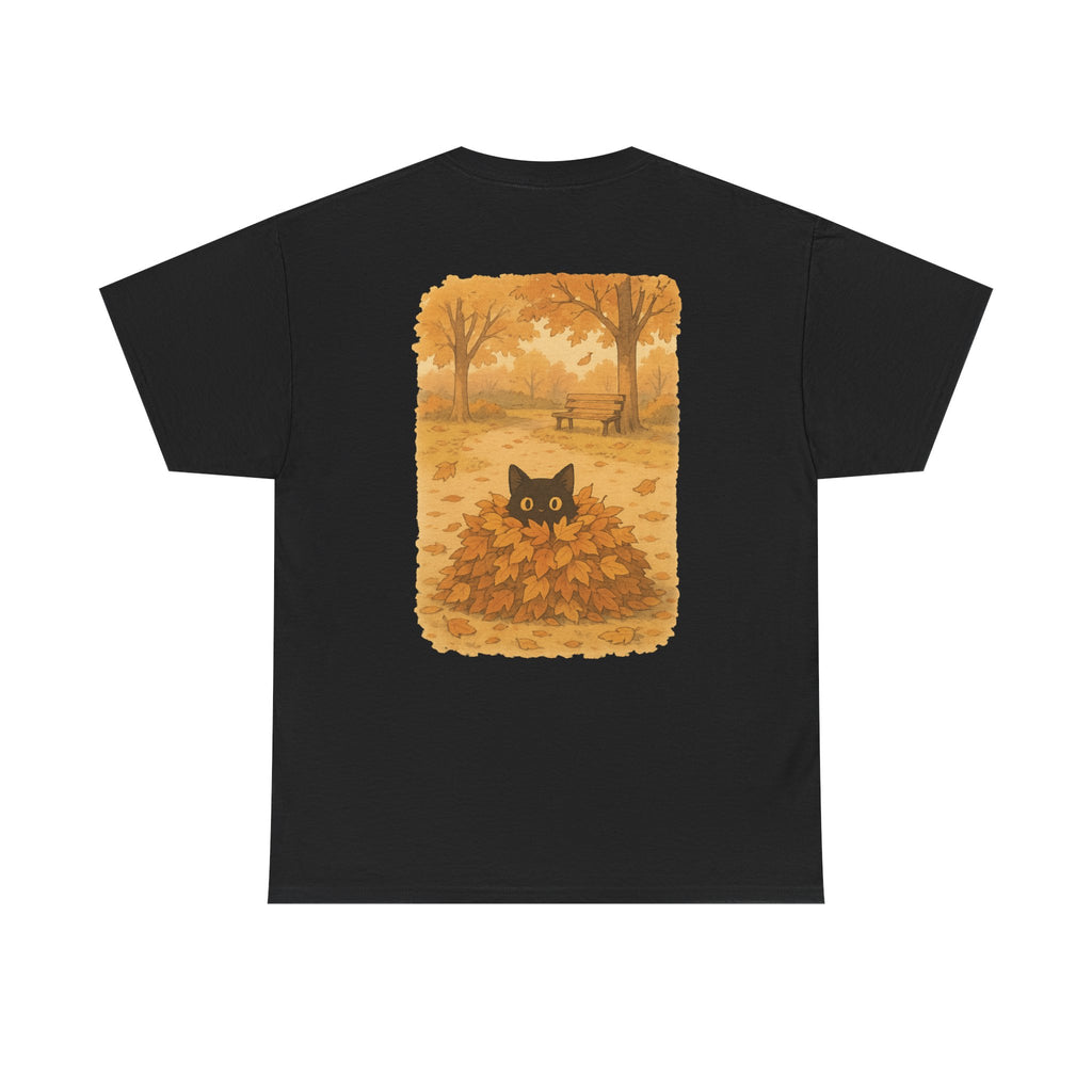 Autumn Cat Unisex Heavy Cotton Tee, Fall T-Shirt, Cute Cat Shirt, Cozy Apparel, Gift for Cat Lovers, Halloween Fashion
