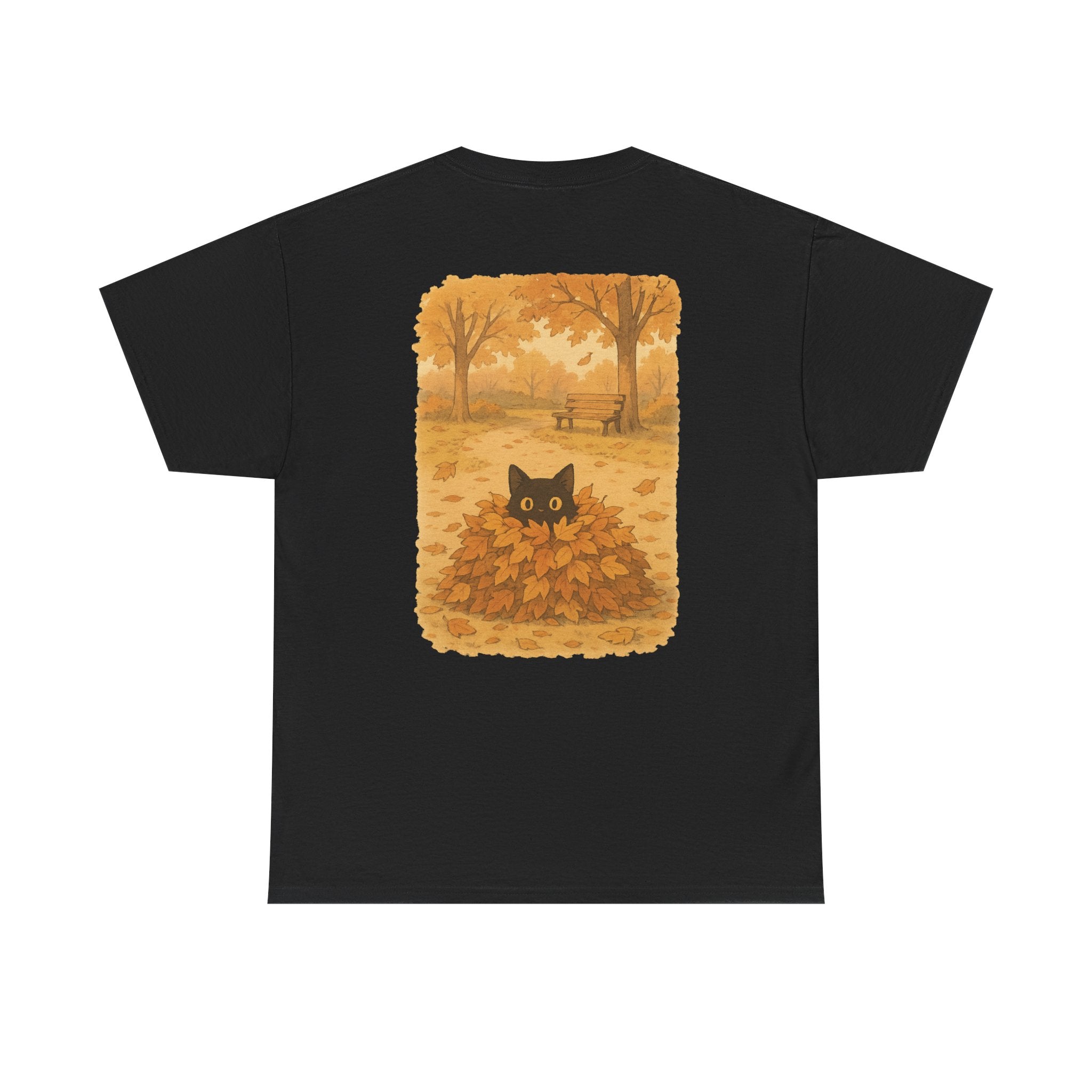 Autumn Cat Unisex Heavy Cotton Tee, Fall T-Shirt, Cute Cat Shirt, Cozy Apparel, Gift for Cat Lovers, Halloween Fashion