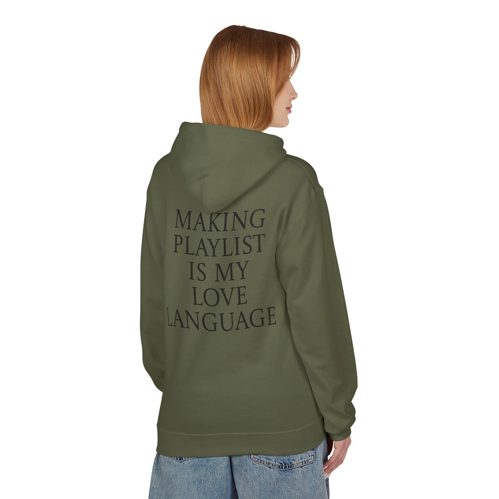 Playlist Love Language Hoodie, Comfortable Zip Up, Cozy Unisex Fleece, Gift for Music Lovers, Perfect for Casual Days, Lightweight Hoodie