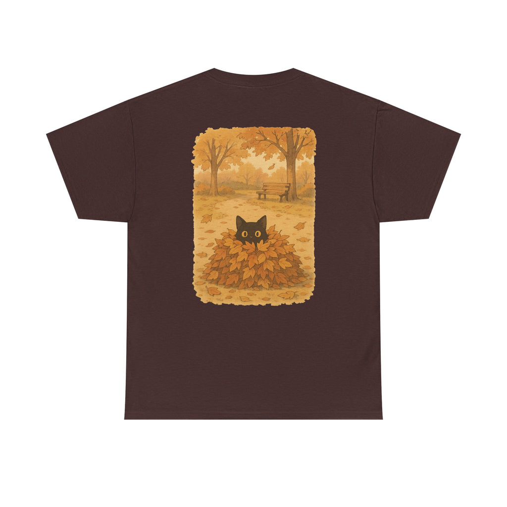Autumn Cat Unisex Heavy Cotton Tee, Fall T-Shirt, Cute Cat Shirt, Cozy Apparel, Gift for Cat Lovers, Halloween Fashion