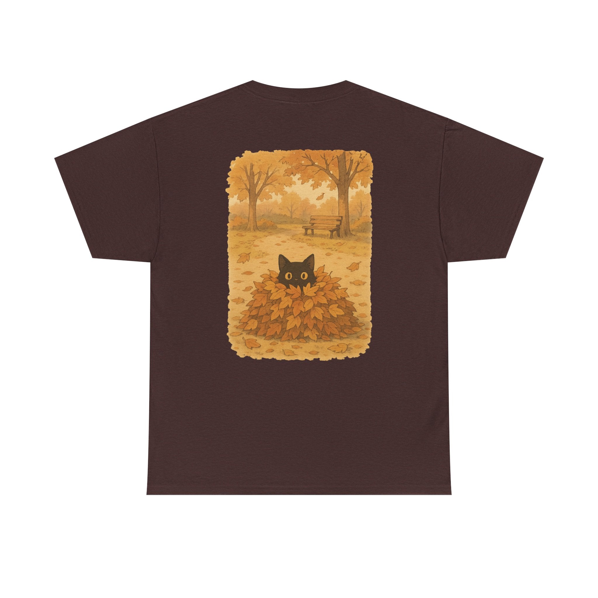 Autumn Cat Unisex Heavy Cotton Tee, Fall T-Shirt, Cute Cat Shirt, Cozy Apparel, Gift for Cat Lovers, Halloween Fashion